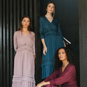 Bohme Willa Teal Blue Sleeved Ruffle Dress Sz M